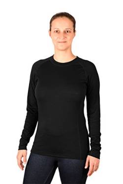 MarkFit Damen T-Shirt 100% Merino Wolle Langarm Funktionsshirt Skiunterwäsche Rundhals Schwarz XL von MarkFit