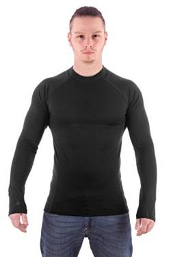 MarkFit Herren T-Shirt 100% Merino Wolle Langarm Funktionsshirt Skiunterwäsche Rundhals Schwarz L von MarkFit