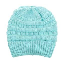 Markcur Damen Strickmütze für Pferdeschwanz Mütze Gestrickt Verdicken Wintermütze Warme Beanie Hut mit Zopfloch Blau von Markcur