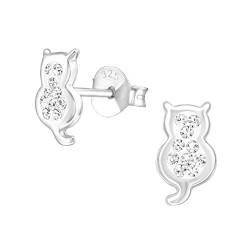 Kinder Mädchen Ohrstecker Katze Strass 925er Silber Ohrringe Ohrschmuck von Markenlos