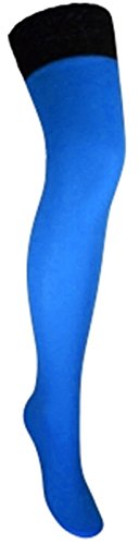 Warme halterlose Strümpfe 100 den blickdicht versch. Spitzenabschlüsse mit Silikonstreifenn (L, royalblau) von Markenlos
