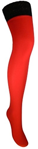 Warme halterlose Strümpfe 100 den blickdicht versch. Spitzenabschlüsse mit Silikonstreifenn (S, rot) von Markenlos
