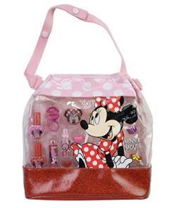 Markwins Minnie Mouse Beauty Handtasche mit verschiedenen Lippenstiften, Nagellackfarben, Ringen und Lipgloss zum Auftragen von Markwins