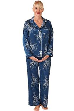 Marlon Damen Bea Paspelierter bedruckter Satin-Reverskragen Pyjamaset, ozeanblau, 44-46 von Marlon