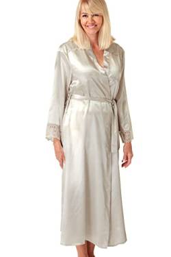 Marlon Damen Womens Elina Silky Satin & Floral Lace Robe Morgenmantel, Hellbeige, 18-20 von Marlon