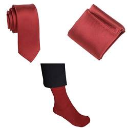 Einstecktuch mit Socken und Krawatte im Premium-Set in rot 100% Seide inkl. Geschenkverpackung im gleichen einfarbigen Farbton als Accessoires für den Herren-Anzug | ideal für die Hochzeit von Marlone Moda