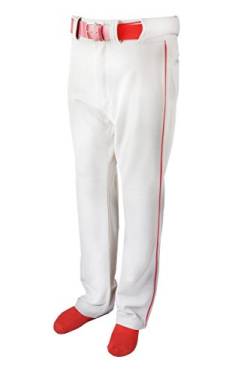 Martin Sports Baseball-/Softball-Hose mit Gürtelschlaufe, Weiß mit roter Paspelierung von Martin Sports