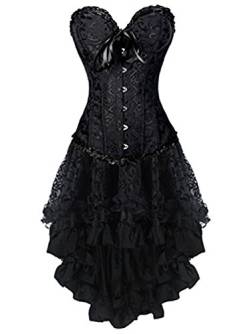 Martya Damen Schwarz Jacquard Corsage Bustier Steampunk Corsagenkleid Rock Übergrößen von Martya