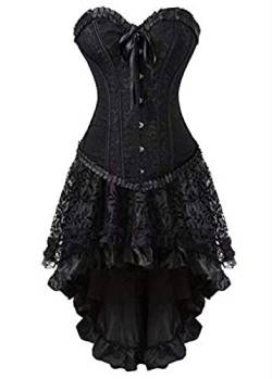 Martya Damen Vollbrust Leder Corsage Korsett Steampunk Corsagenkleid Rock Schwarz (EUR(38-40) XL, Schwarz-2) von Martya