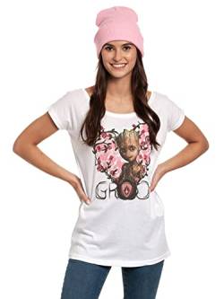 Guardians of The Galaxy Groot Heart Flowers Damen Oversize-Shirt Weiss, Größe:L von Marvel
