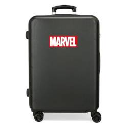 Joumma Marvel Logo-Koffer, mittelgroß, Schwarz, 46 x 65 x 23 cm, starr, ABS, seitlicher Kombinationsverschluss, 56 l, 3 kg, 4 Doppelrollen, Schwarz, Mittelgroßer Koffer von Marvel