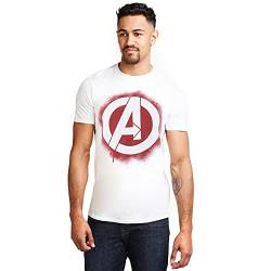 MARVEL Herren Avengers Schablonenlogo T-Shirt, White, S von Marvel