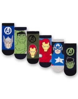 Marvel Avengers Jungen 6er-Pack Socken | Kinder Superhero Mehrfarbige sportliche Charaktersocken | Hulk Captain America Iron Man Thor Grafik Schuhe | Komfortables Kindersocken-Set Bundle Merchandise von Marvel