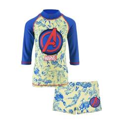 Marvel Avengers Jungen Badeanzug, UV-Schutz-Badeanzug 2-Teiliges Schwimmset T-Shirt und Badeshorts, Größe 10 Jahre, Gelb von Marvel