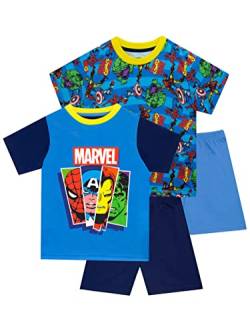 Marvel Avengers Pyjamas 2er-Pack | Jungen Iron Man, Captain America, Spiderman Pyjamas | Kinder-Superhelden-PJ's Mehrfarbig 146 von Marvel