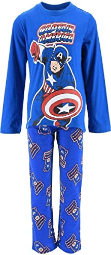 Marvel Avengers Schlafanzug für Jungen, Schlafanzug aus Weicher Baumwolle, T-Shirt und Lange Hose, Schlafanzug Captain America Design, Größe 6 Jahre - Blau von Marvel