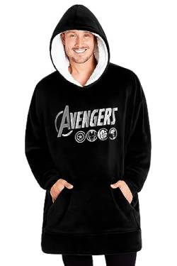 Marvel Avengers Übergroße Herren Hoodie Decke mit Ärmeln - Stitch Oversized Kapuzenpullover Fleece Tragbare Decken für Teenager - Geschenke für Fans (Schwarz Avengers) von Marvel