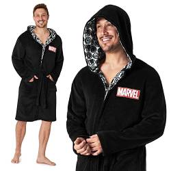 Marvel Bademantel Herren Flauschig, Fleece Morgenmantel Herren mit Kapuze (Schwarz, XL) von Marvel