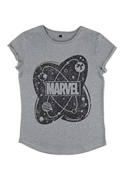 Marvel Damen Atom Logo Women's Rolled Sleeve T-shirt, Melange Grey, XL von Marvel