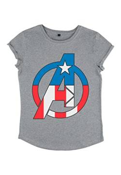Marvel Damen Avengers Classic Avenger Captian America Women's Rolled Sleeve T-shirt, Melange Grey, M von Marvel