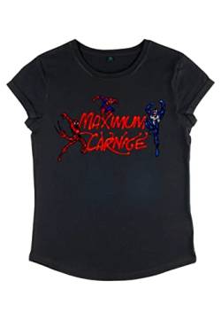 Marvel Damen Spider-man Classic Maximum Carnage Title Screen Women's Rolled Sleeve T-shirt, Schwarz, L von Marvel