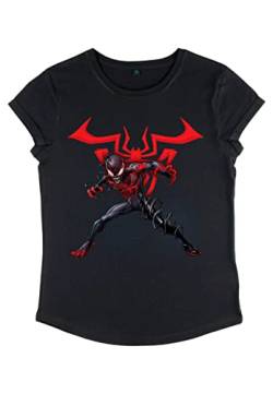 Marvel Damen Spiderman Miles W Symbol Women's Rolled Sleeve T-shirt, Schwarz, S von Marvel