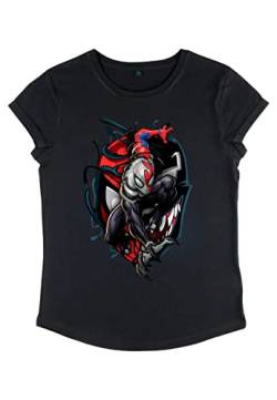 Marvel Damen Spiderman Reg W Symbol Women's Rolled Sleeve T-shirt, Schwarz, L von Marvel