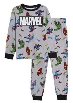 Marvel Jungen Avengers Schlafanzug Kinder Full Length Pjs Hulk Spiderman Captain America Iron Man Nachtwäsche Set, grau, 8 Jahre von Marvel