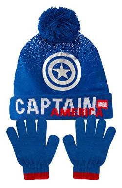 Marvel Jungen Bommelmütze + Handschuhe Winter Set Captain America oder Wakanda Black Panther Set, Captain America, 3-5 Jahre von Marvel