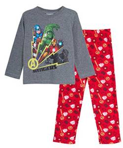 Marvel Jungen-Schlafanzug Avengers, leuchtet im Dunkeln, voller Länge, Superhelden-Pyjama Gr. 4 Jahre, grau / rot von Marvel