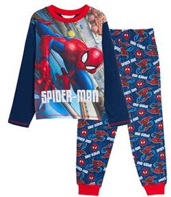 Marvel Jungen Spiderman-Pyjama mit Avengers design,langärmliges T-Shirt,Bündchen 7-8 Jahre Marine von Marvel