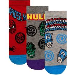 Marvel Kinder Avengers Socken 3er Pack Spiderman Hulk und Captain America Knöchelsocken Mehrfarbig 24-26.5 von Marvel