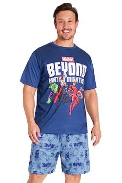 Marvel Pyjama Männer | Pyjama-Set für Herren Erwachsene| Zweiteiliger Sommer Nachtwäsche für Jungen | Schlafkleidung in Größe M-3XL (M, Dunkelblau) von Marvel