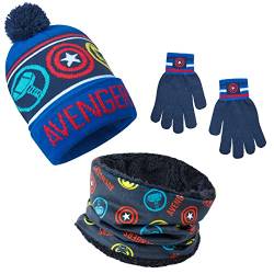 Marvel Schal Mütze Set und Handschuhe Jungen Warme Wintermütze Set für Kinder (Blau Avengers) von Marvel