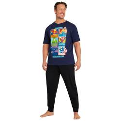 Marvel Schlafanzug Herren Baumwolle, Vatertag Pyjama T-Shirt & Lange Schlafhose (Blau/Schwarz, 2XL) von Marvel