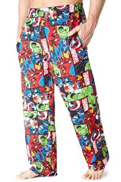 Marvel Schlafanzug Herren Lang, Avengers Freizeithose Herren, Baumwolle Pyjama Lang (Mehrfarbig, L) von Marvel