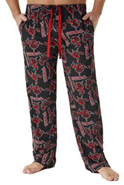 Marvel Schlafanzug Herren Lang, Avengers Freizeithose Herren, Baumwolle Pyjama Lang (Schwarz Deadpool, 2XL) von Marvel