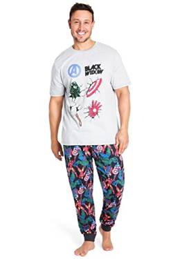 Marvel Schlafanzug Herren Lang Deadpool Avengers Pyjama Set Kurzarm Nachtwäsche Herren Teens Länge Pyjamahose (Grau/Mehrfarbig, S) von Marvel