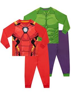 Marvel Schlafanzug | Hulk & Iron Man Pyjama Jungen | Avengers Schlafanzüge für Kinder | 2 Packung Mehrfarbig 110 von Marvel