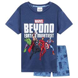 Marvel Schlafanzug Jungen, Pyjama Set T-Shirt mit Rundhalsausschnitt und Kurzer Schlafhose Pyjama Shorts - Geschenke für Jungs (Blau Avengers, 3-4 Jahre) von Marvel