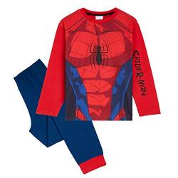 Marvel Schlafanzug Jungen Lang, Spiderman Schlafanzug Kinder Jungen Zweiteilige Kinder Schlafanzug Set, Baby Teenager 2-14 Jahre Geschenke für Kinder (Rot, 5-6 Jahre) von Marvel