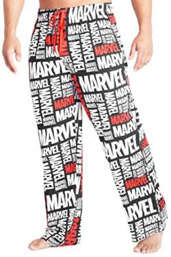 Marvel Schlafanzughose Herren Lang, Freizeithose Herren und Teenager, Baumwolle Pyjama Lang M - 3XL - Geschenke für Männer (Schwarz/Weiß, 2XL) von Marvel
