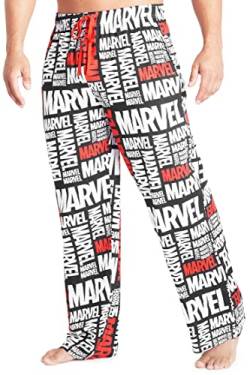 Marvel Schlafanzughose Herren Lang, Freizeithose Herren und Teenager, Baumwolle Pyjama Lang M - 3XL - Geschenke für Männer (Schwarz/Weiß, M) von Marvel