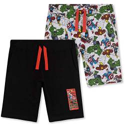 Marvel Shorts Jungen, Kurze Hosen Jungen 2er Pack, Kinder Hosen Jungs, Kurze Jogginghose Jungen und Teenager, Avengers Fanartikel, 98-164 (Schwarz/Multi, 7-8 Jahre) von Marvel