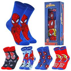 Marvel Socken Kinder Jungen und Mädchen 5 Pack Lustige Kindersocken Avengers Spiderman Socken Offizielles Kleidung Kinder Sneaker Socken Kinder 30-35 und 35-40 (Blau Spiderman, 30-35 EU) von Marvel