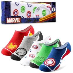 Marvel Socken Kinder Jungen und Mädchen 5 Pack Lustige Kindersocken Avengers Spiderman Socken Offizielles Kleidung Kinder Sneaker Socken Kinder 30-35 und 35-40 (Mehrfarbig Avengers, 35-40 EU) von Marvel