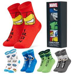 Marvel Socken Kinder Jungen und Mädchen 5 Pack Lustige Kindersocken Avengers Spiderman Socken Offizielles Kleidung Kinder Sneaker Socken Kinder 30-35 und 35-40 (Schwarz Avengers, 35-40 EU) von Marvel