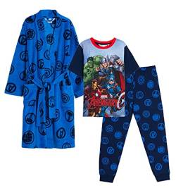 Marvel Spiderman Bademantel und Pyjama-Set für Kinder, passende 3-teilige Nachtwäsche, Bademantel + Schlafanzug für Jungen, blau, 7-8 Jahre von Marvel