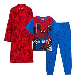 Marvel Spiderman Bademantel und Pyjama-Set für Kinder, passende 3-teilige Nachtwäsche, Bademantel + Schlafanzug für Jungen, rot, 7-8 Jahre von Marvel