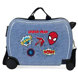 Marvel Spiderman Denim Kinderkoffer, Blau, 50 x 38 x 20 cm, Hartplastik, seitlicher Kombinationsverschluss, 34 l, 1,8 kg, 4 Räder, Handgepäck von Marvel